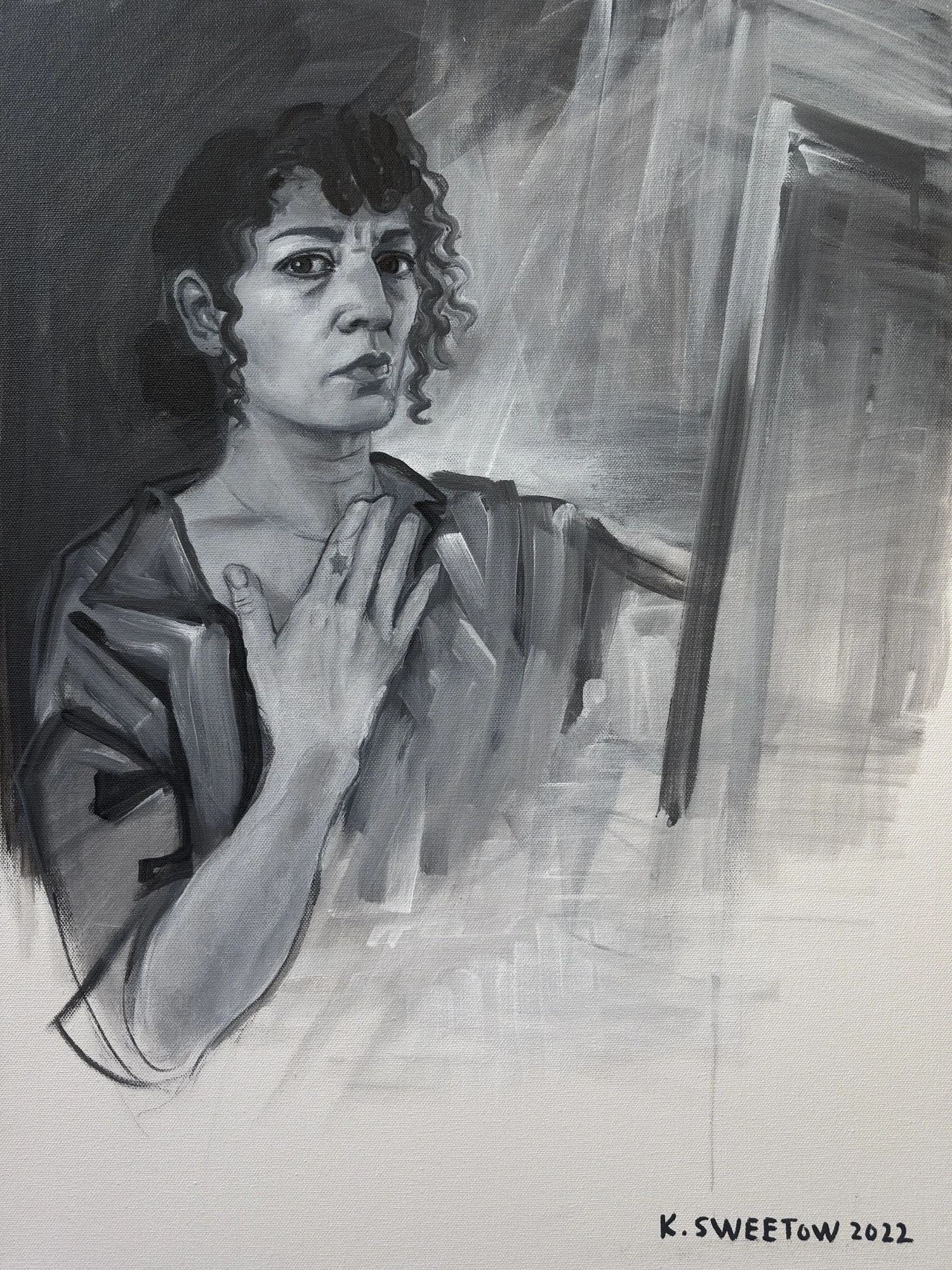 SELF PORTRAIT 24 x 18 in. acrylic paint pens and gesso on canvas