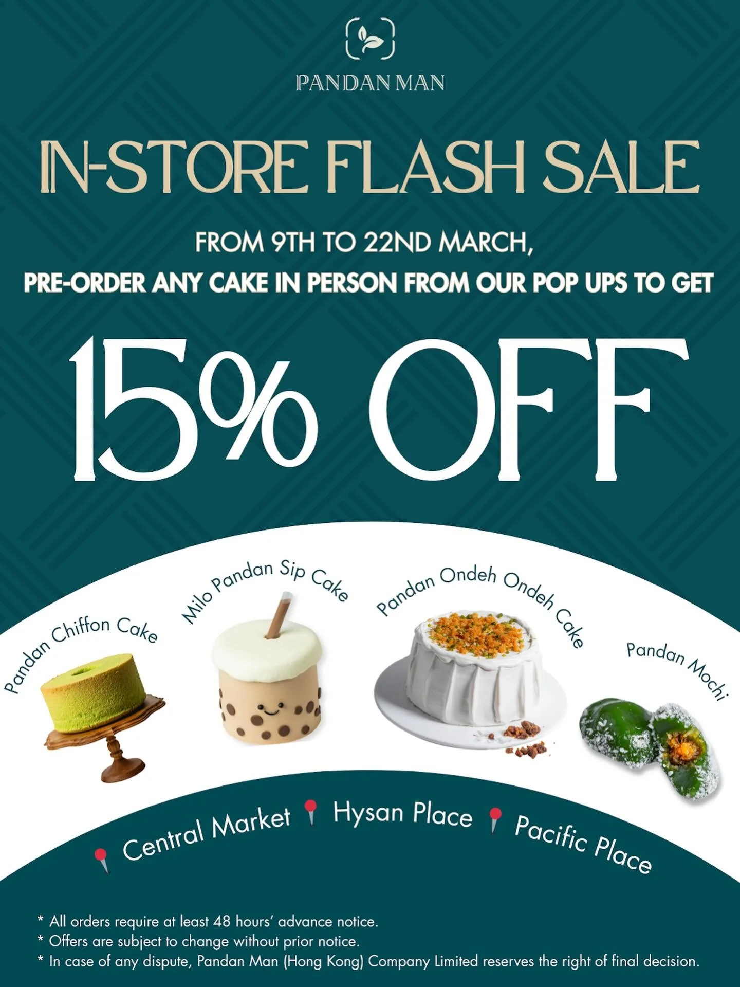 The celebrations are still going strong. From March 9 to 22, 𝗲𝗻𝗷𝗼𝘆 15% 𝗼𝗳𝗳 𝗮𝗹𝗹 𝗣𝗮𝗻𝗱𝗮𝗻 𝗠𝗮𝗻 𝗰𝗮𝗸𝗲𝘀 𝘄𝗵𝗲𝗻 𝘆𝗼𝘂 𝗽𝗿𝗲-𝗼𝗿𝗱𝗲𝗿 𝗶𝗻 𝗽𝗲𝗿𝘀𝗼𝗻 𝗮𝘁 𝗮𝗻𝘆 𝗼𝗳 𝗼𝘂𝗿 𝘀𝘁𝗼𝗿𝗲𝘀. 🍰

Whether you&rsquo;re planning somet