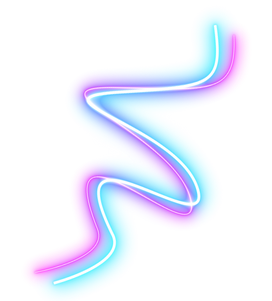 Neon light sculpture with vibrant pink, blue, and purple colors forming a twisting, abstract, winding shape.