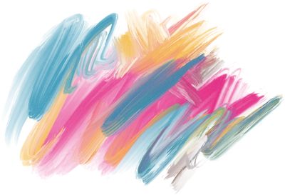 Colorful abstract brush strokes with blue, yellow, pink, and orange hues.