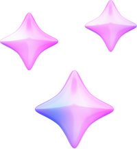 Three pastel-colored star-shaped objects with a glow effect.