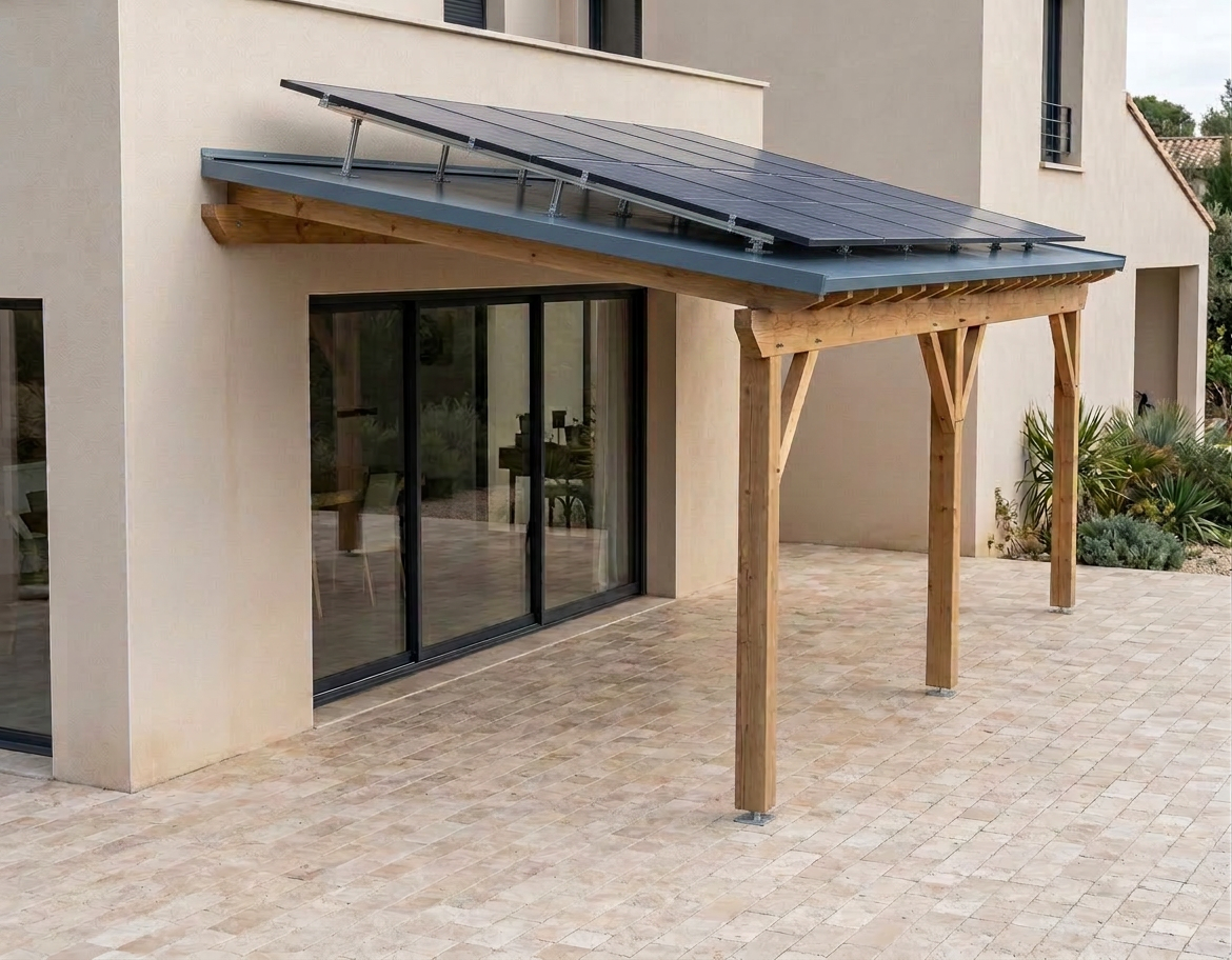 Pergola adossée avec pente