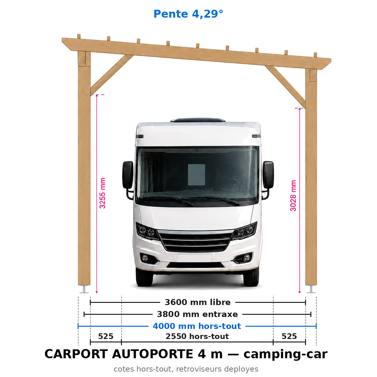 Carport camping-car autoporté 7 m x 4 m GL24h
