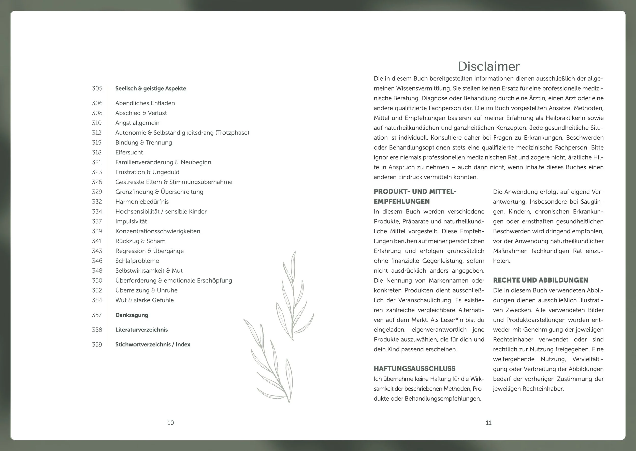 Blick in den Mama Guide – Ganzheitliche Kinderheilkunde: Inhaltsverzeichnis Seelische und geistgie Asepkte, Unterstützung bei Emotionen