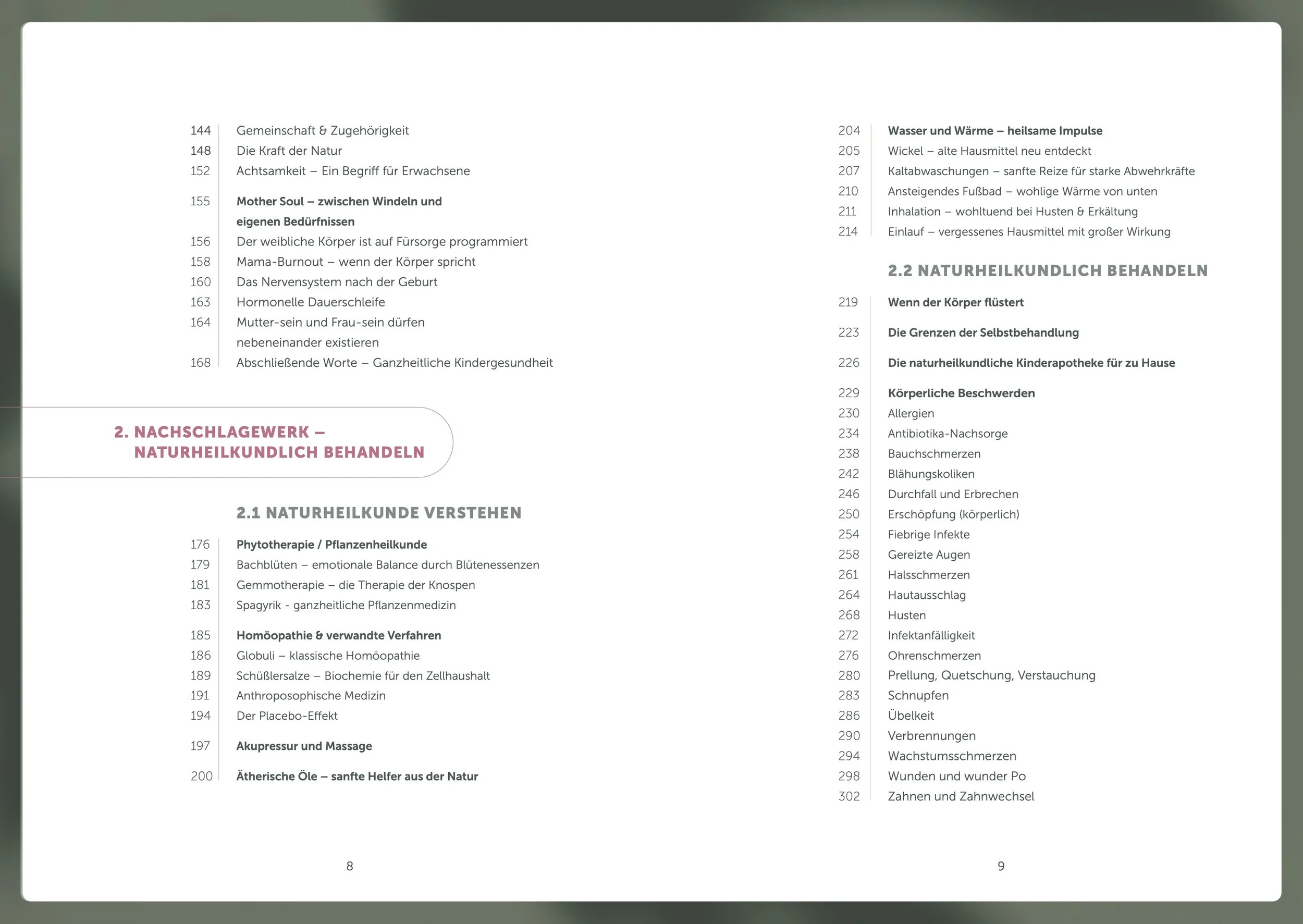 Blick in den Mama Guide – Ganzheitliche Kinderheilkunde: Inhaltsverzeichnis Nachschlagewerk Naturheilkunde