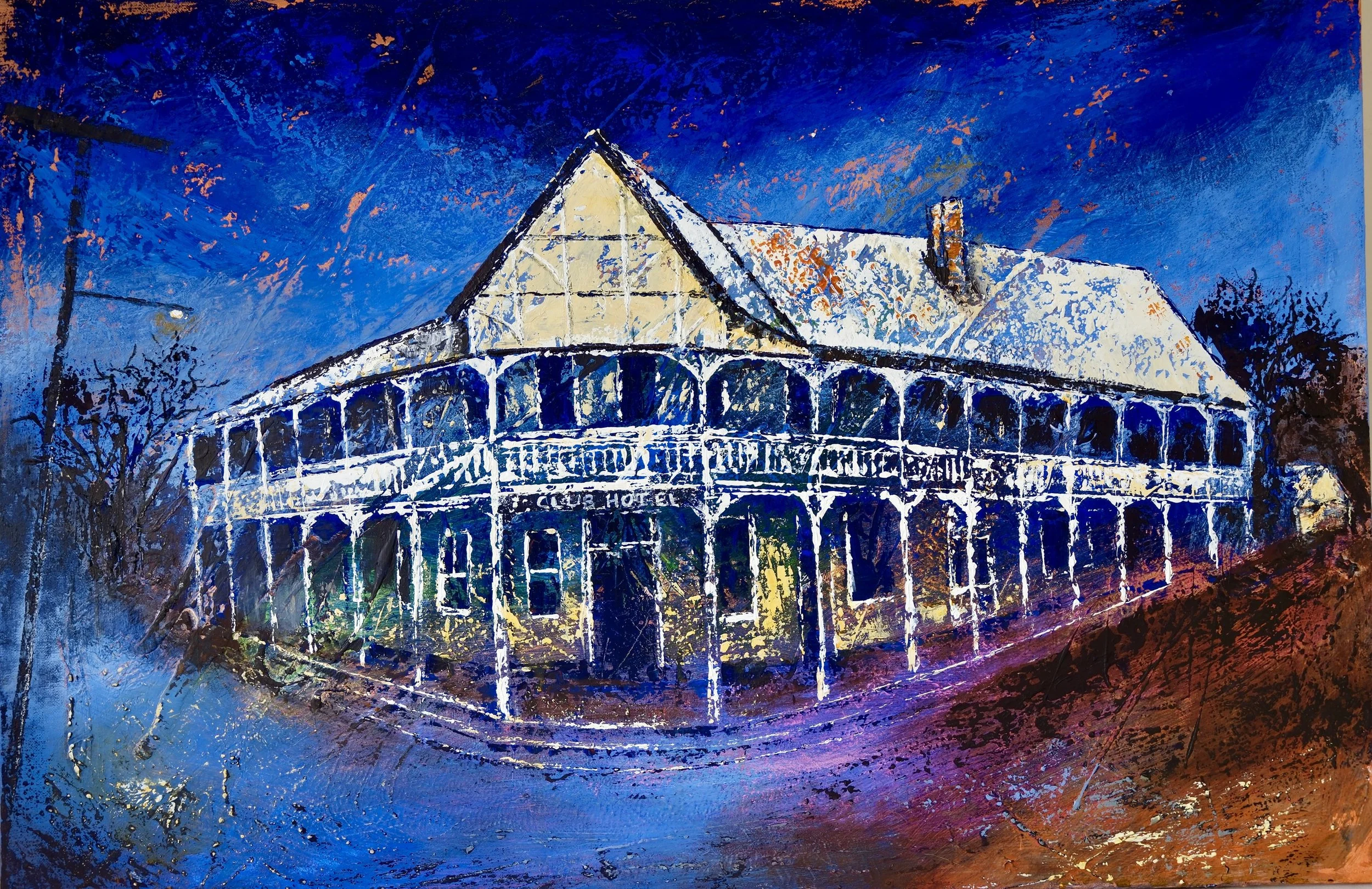 club hotel 
acrylic + pigment stick on canvas 

$750