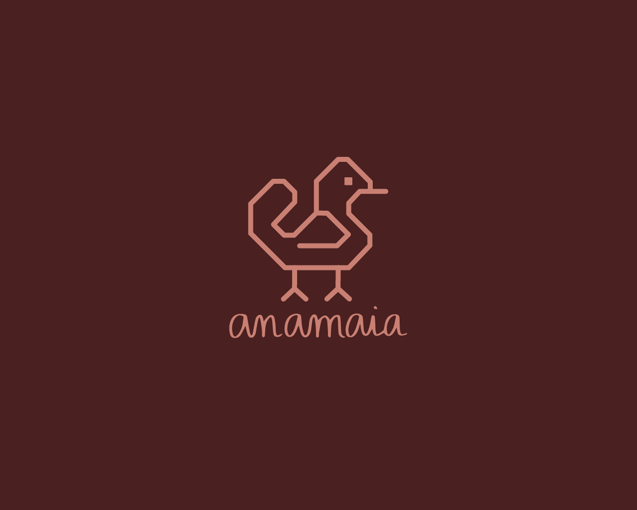 A minimalist line art logo of a bird with the word 'anamaia' written below, on a dark maroon background.