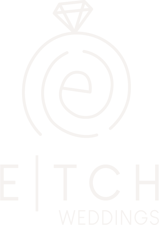 A logo for Eltch Weddings featuring a diamond ring with a stylized 'e' inside a circle, with the words 'Eltch Weddings' below.