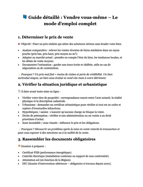 Guide de vente détaillé