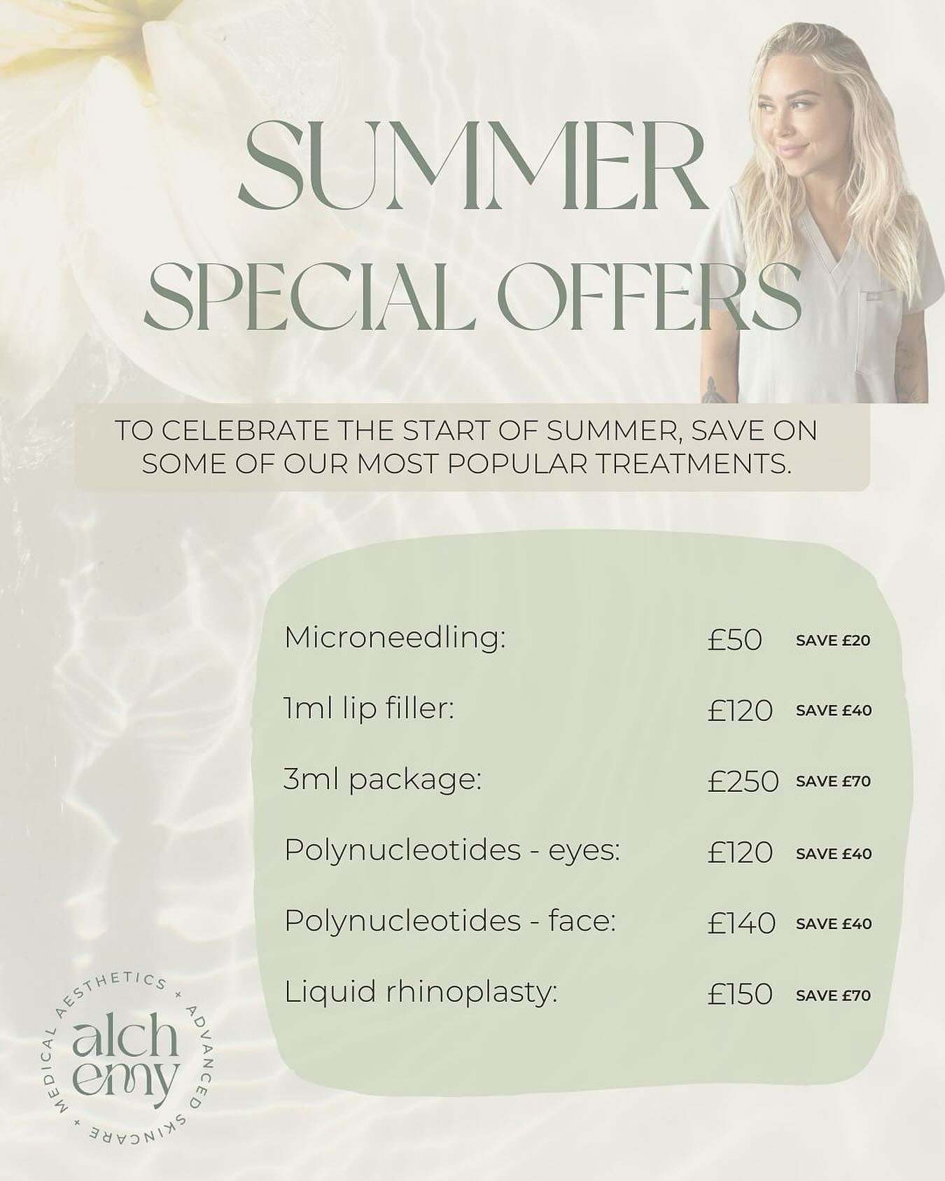 Celebrate the arrival of summer with our limited-time offers 🌞

Step into the sunny season with confidence with exclusive discounts on a range of aesthetic treatments throughout July and August. Whether you&rsquo;ve been wanting to try a new treatme