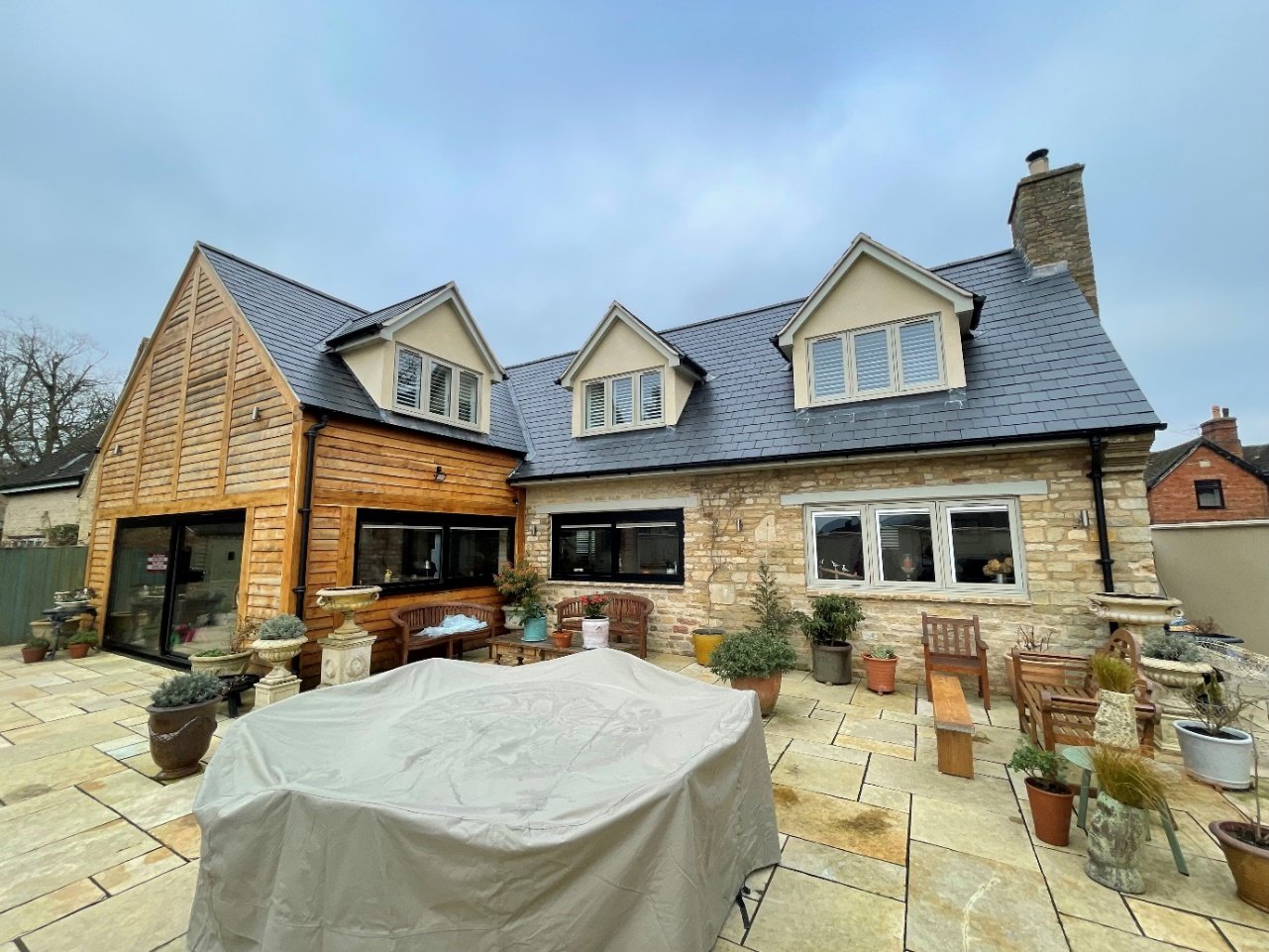 Timber framed extension to the rear of Dove Cottage.