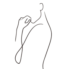 Minimalist line drawing of a person with hand near face, turned to the side.