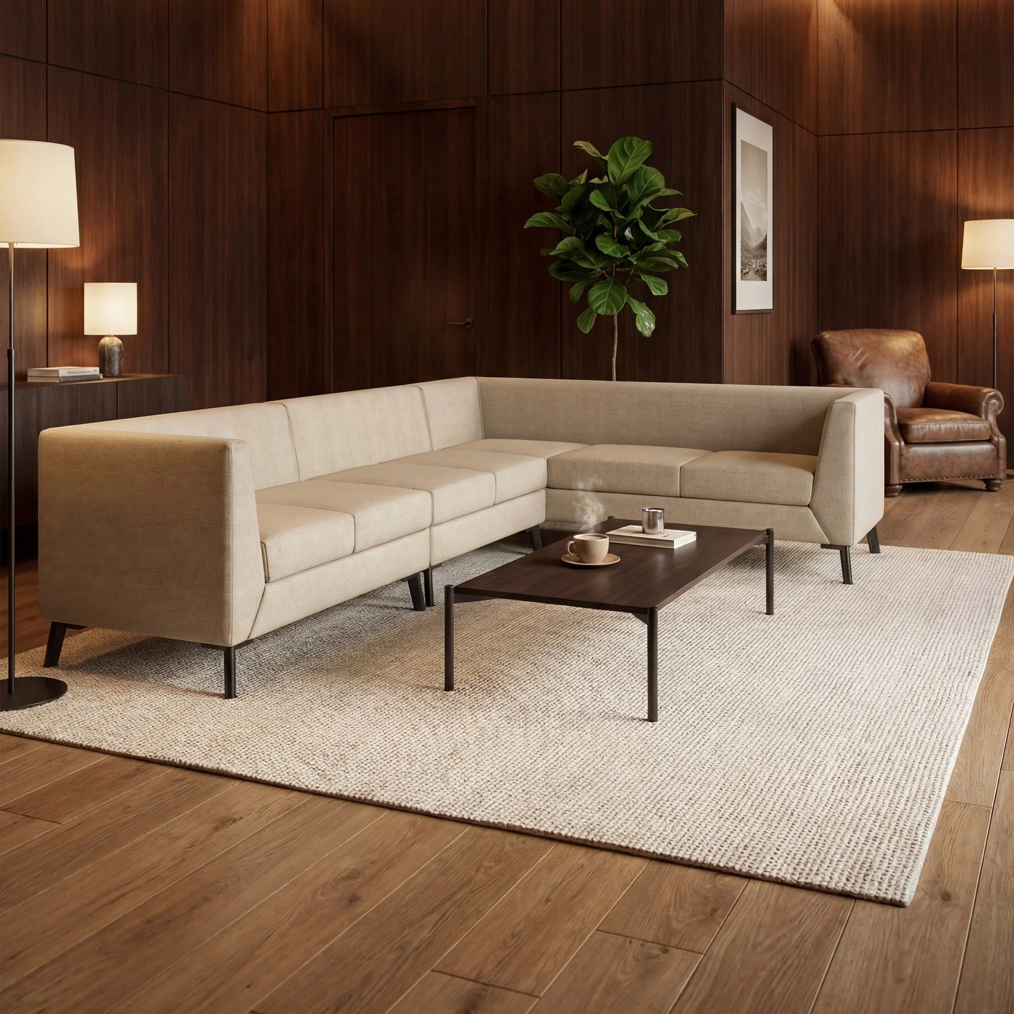 Cara pairs sharp architectural lines with exceptional comfort, creating a seating experience that feels both refined and inviting. From its distinctive arm detailing to its sprung seat base and integrated power options, every element is designed with