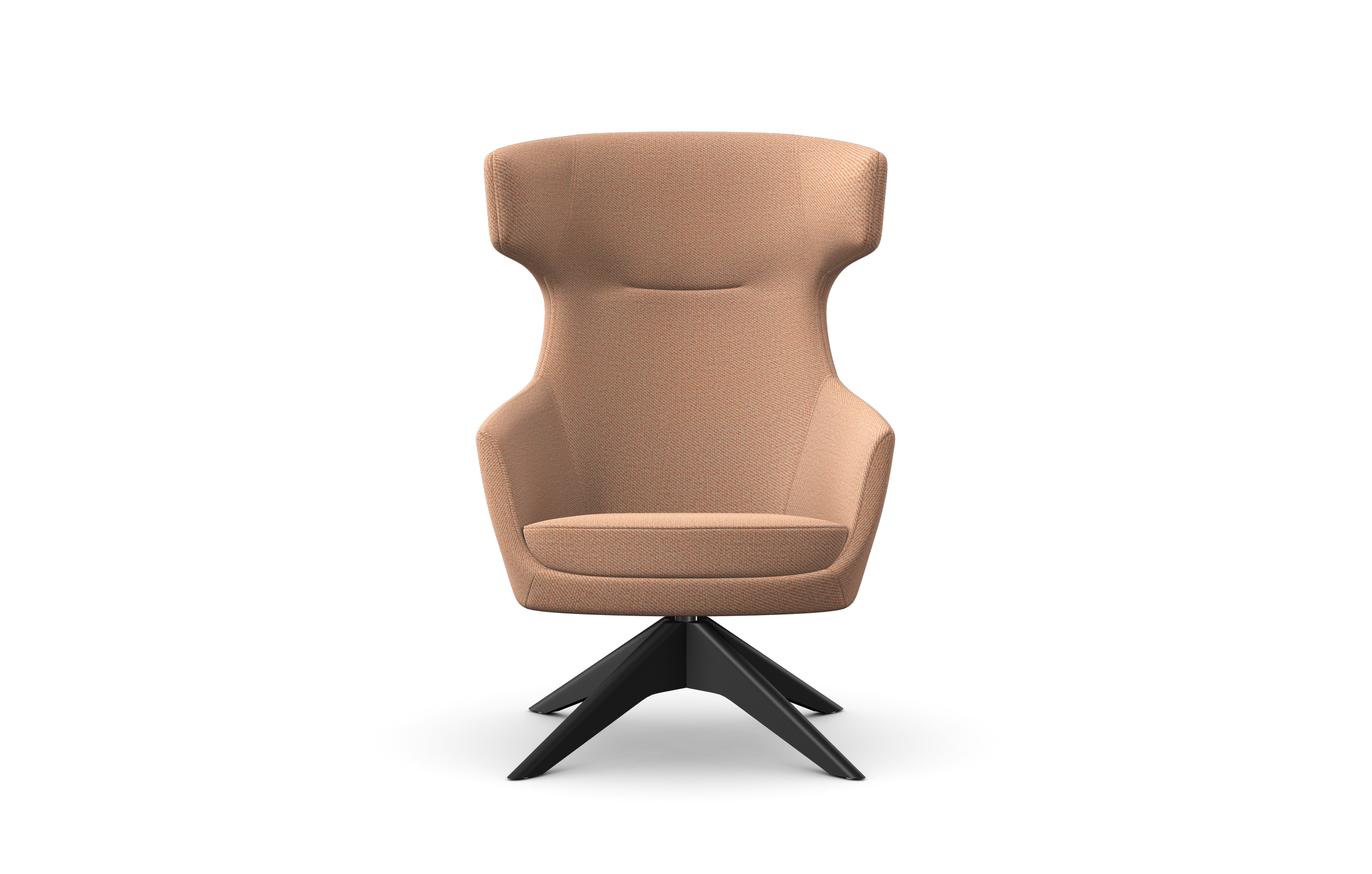 A beige modern armchair with a high back and black star-shaped base.