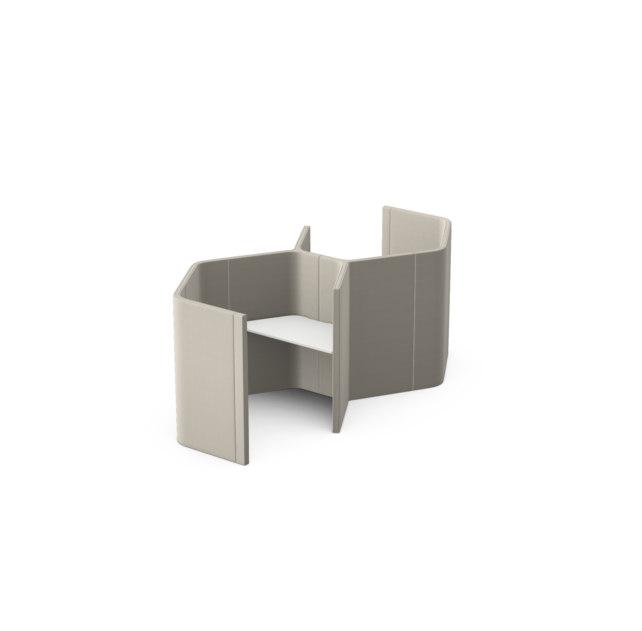 Modern beige and gray high-back privacy booth with white cushioned seat and backrest