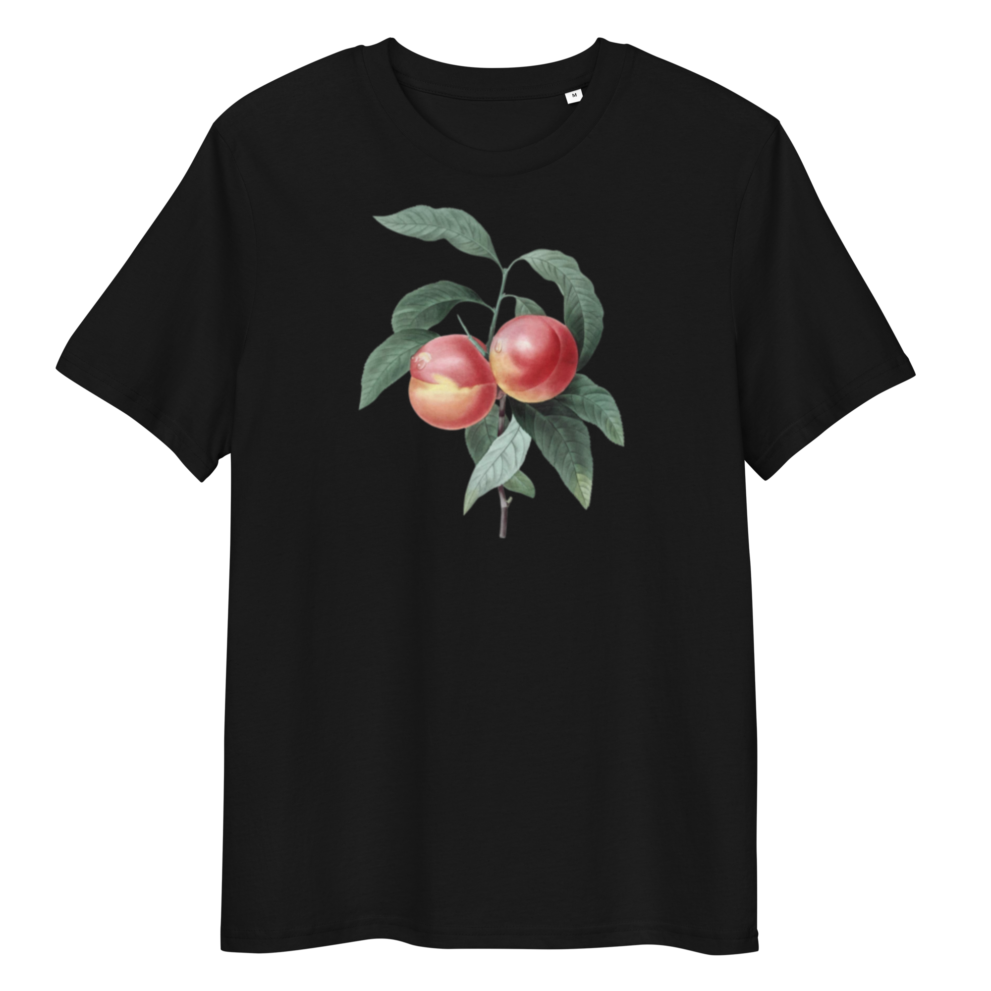 Black T-Shirt with image of orange pair of peaches in the centre