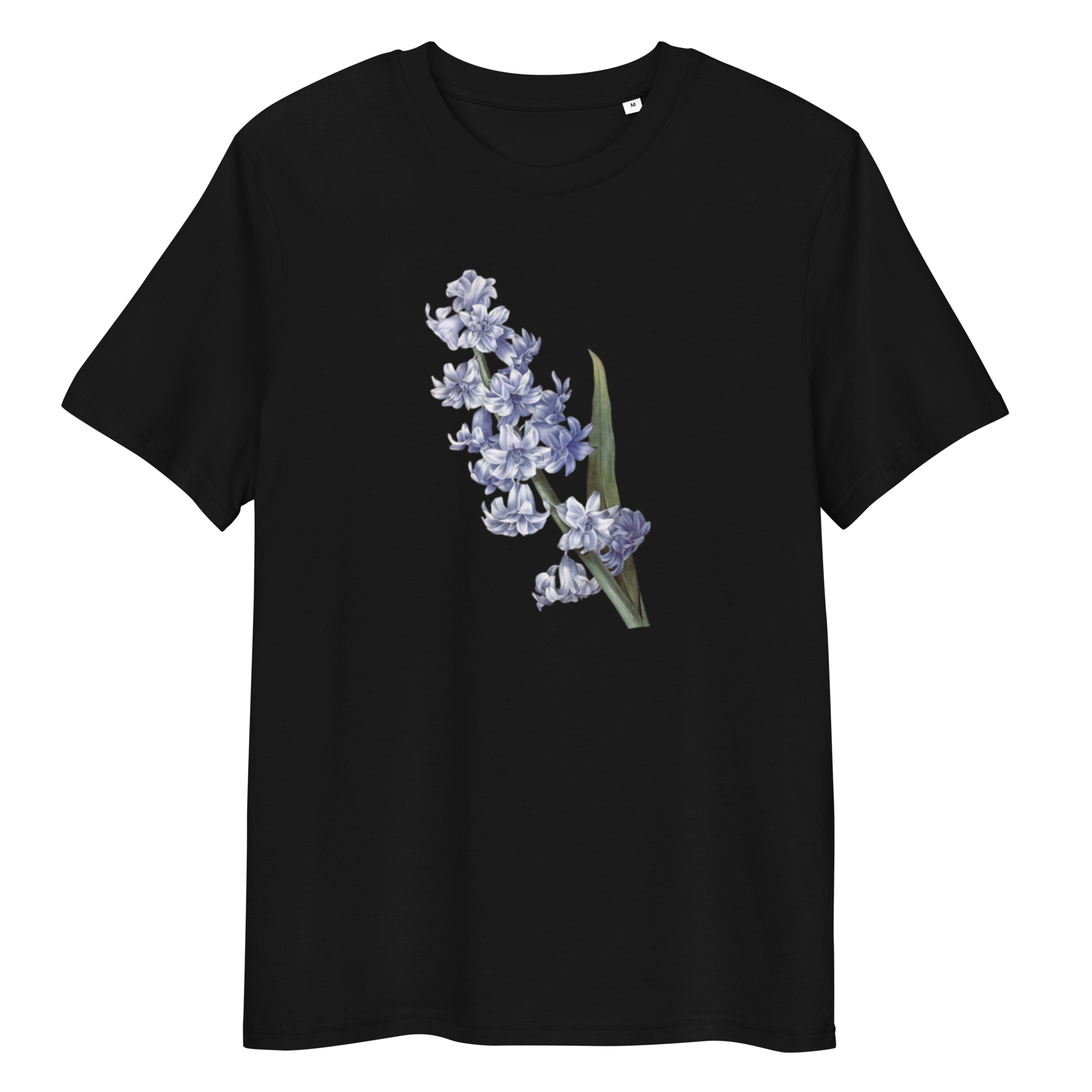 Black T-Shirt with image of one purple lavender flower in the centre