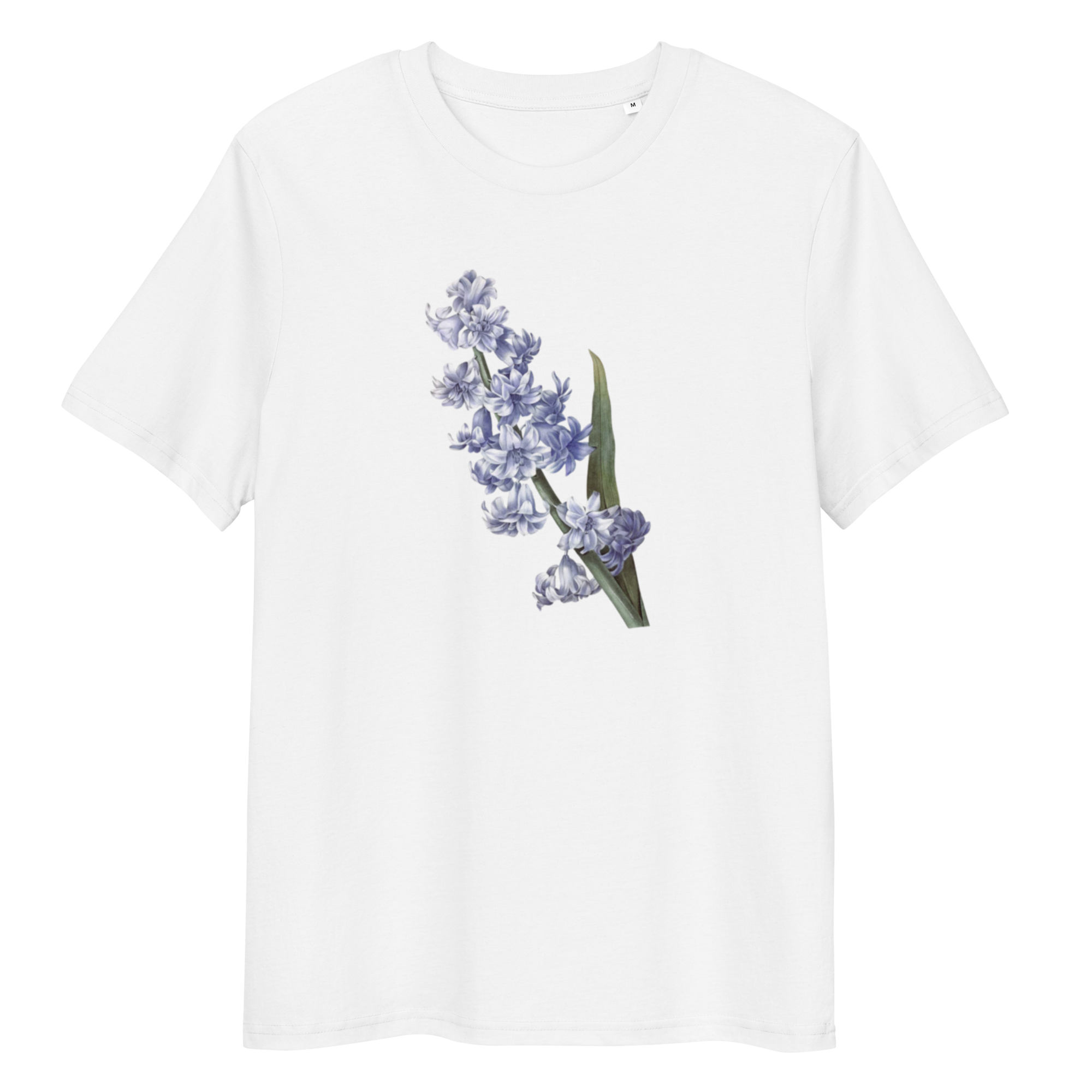 White T-Shirt with image of one purple lavender flower in the centre