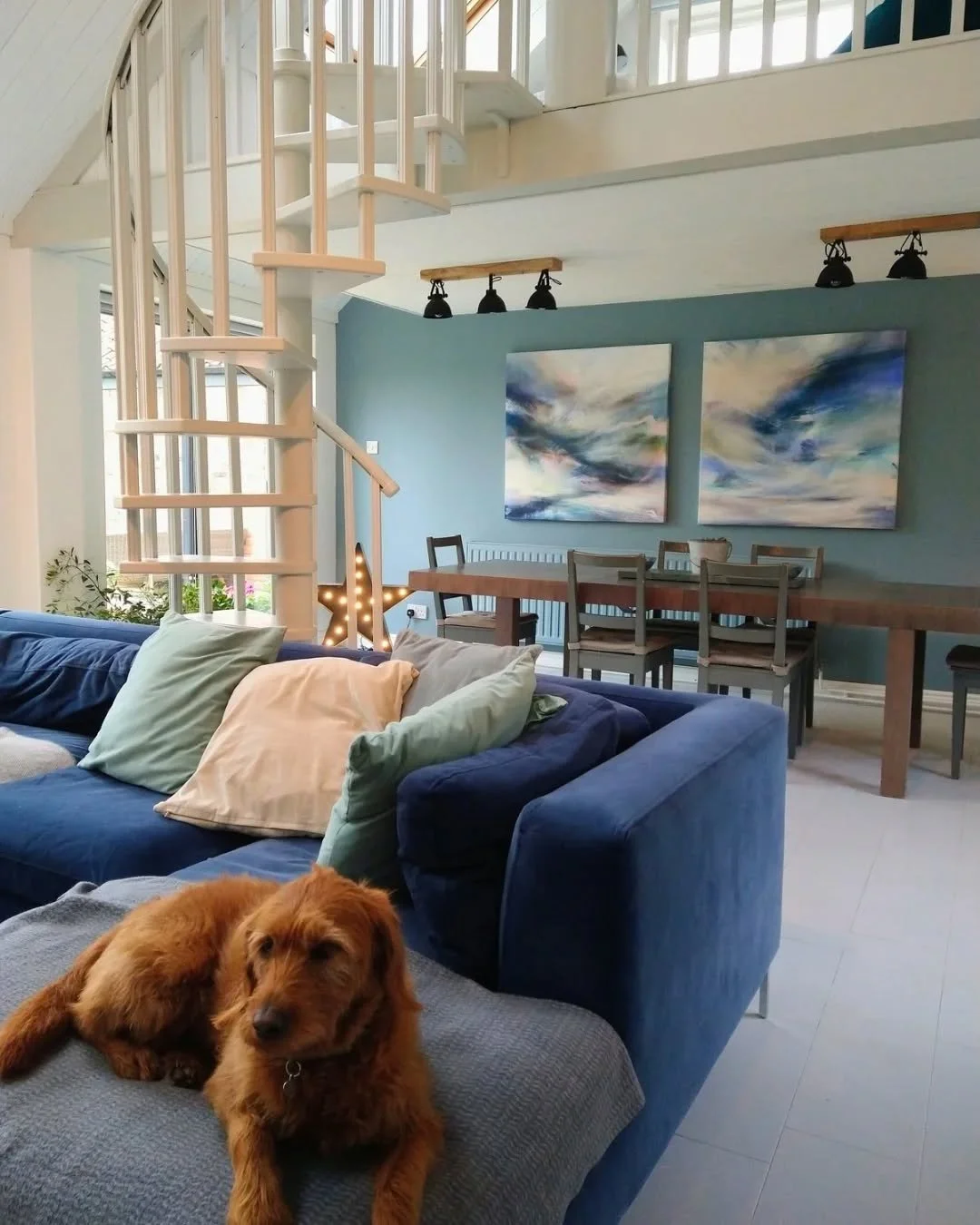 I told her she mustn't smile under any circumstances. Job done.

Love this pairing of Light Play and Air with their different energies and different shades of drama. I was speaking to a client recently about paintings that have impact in a room but d