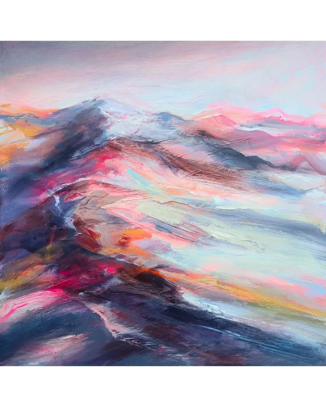 Strike 

52x52cm 
(acrylic &amp; oil on board)

#mountain #colour #mountainart #gestural #lightandcolour