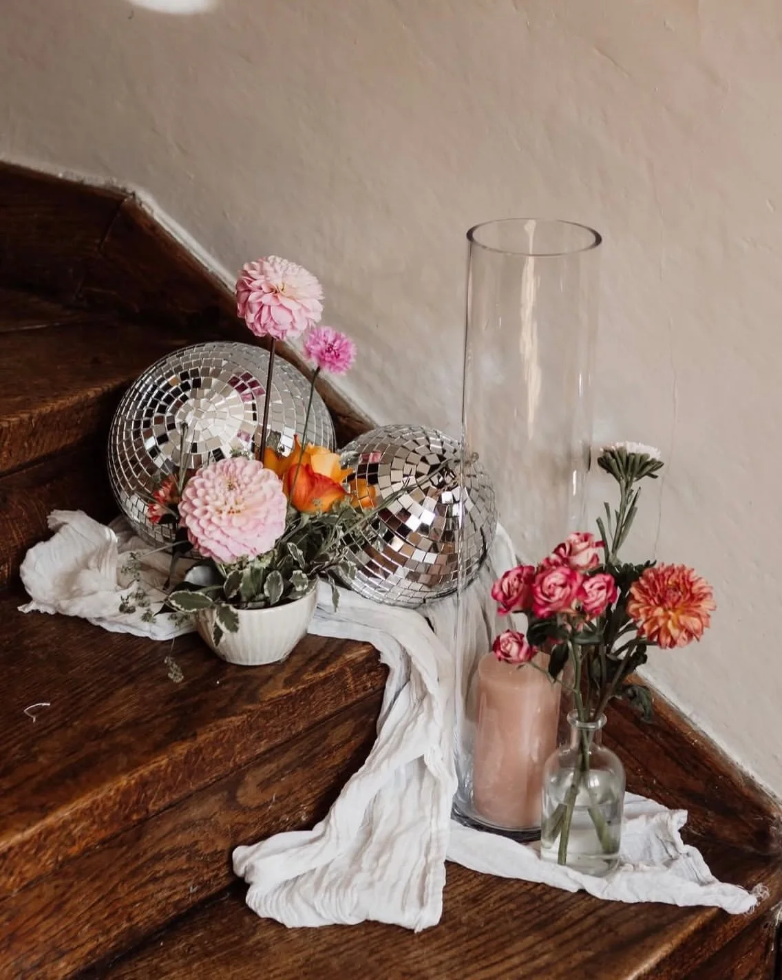Synched Events 05 Disco Balls and Dahlias on Stairs.jpg