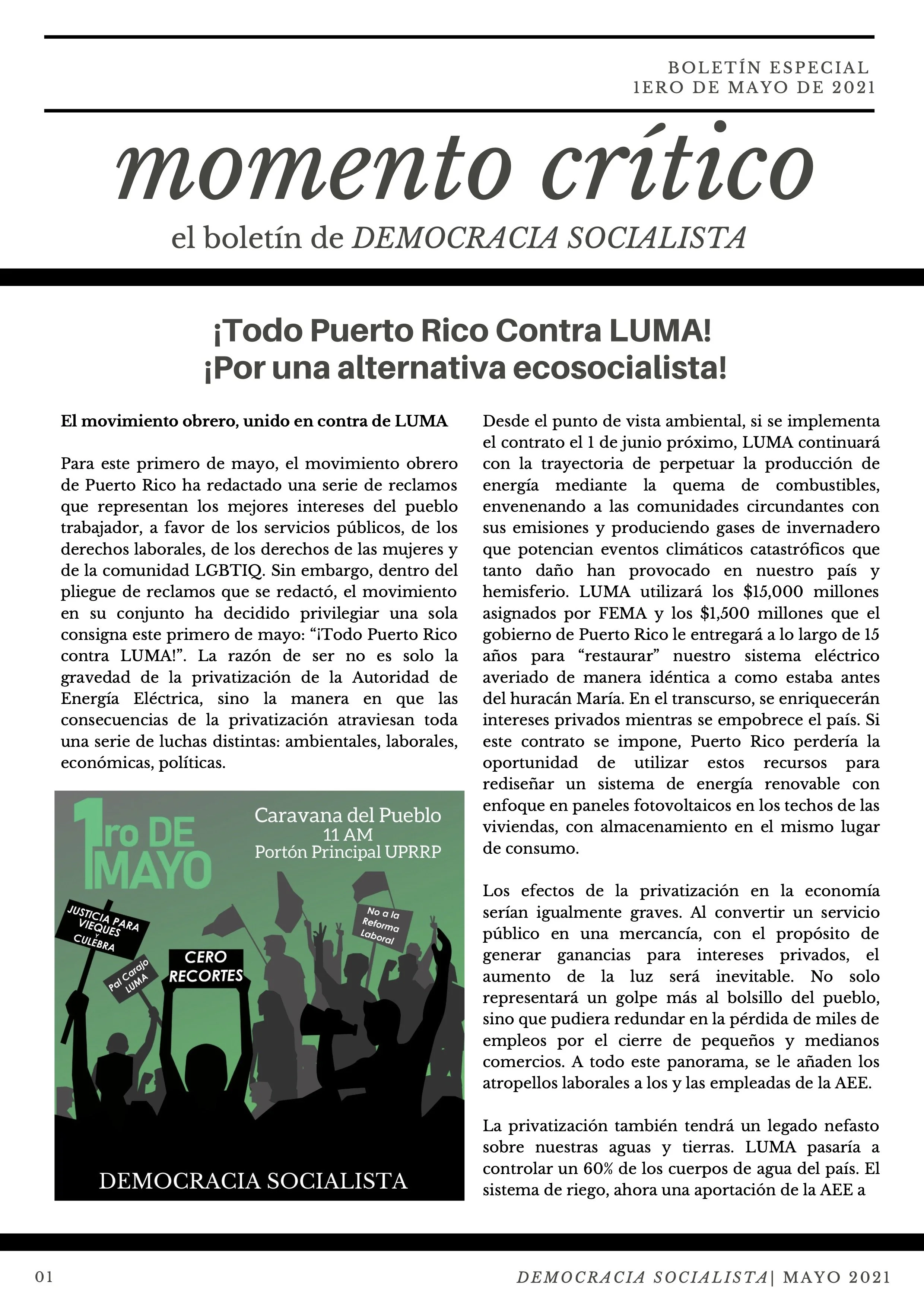 ¡Todo Puerto Rico Contra LUMA! ¡Por una alternativa ecosocialista!