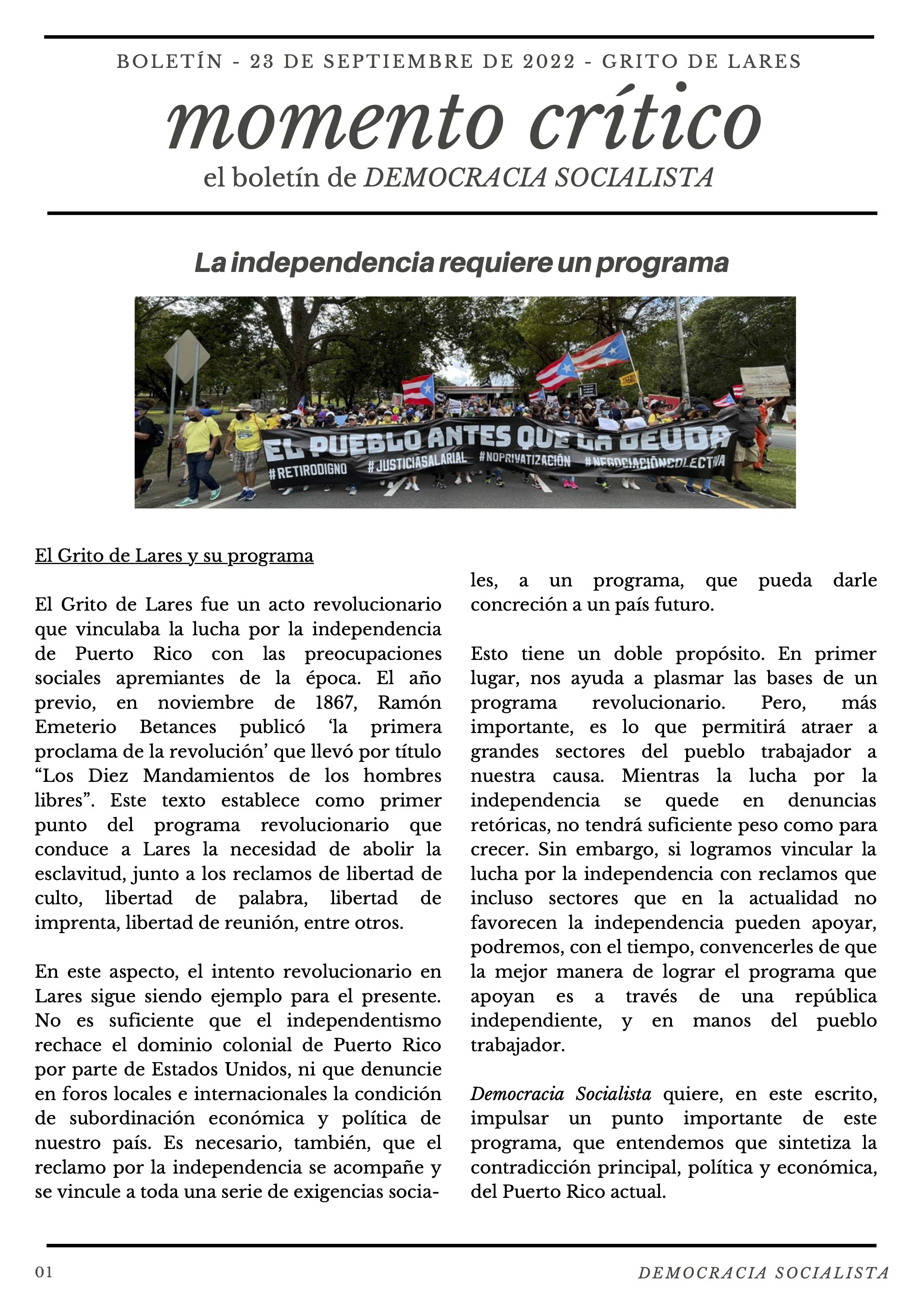 La independencia requiere un programa