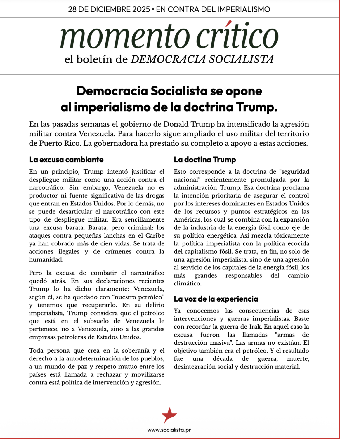 28 diciembre 2025 En contra del imperialismo