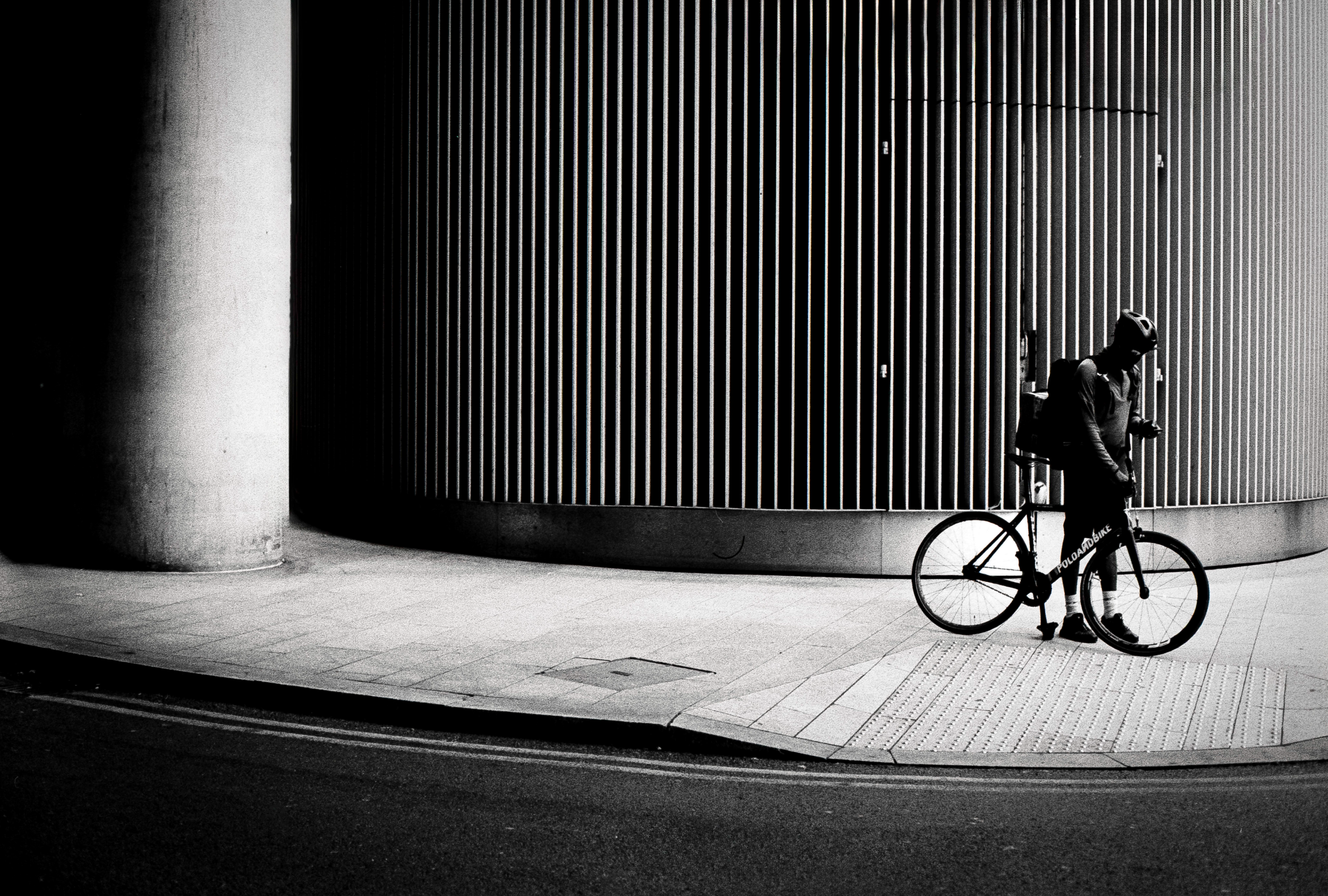 CITY BIKER : London Bridge Station. Sept 2026. Canon EOS1N | TRI-X (rated 650)  | 50mm at f11
