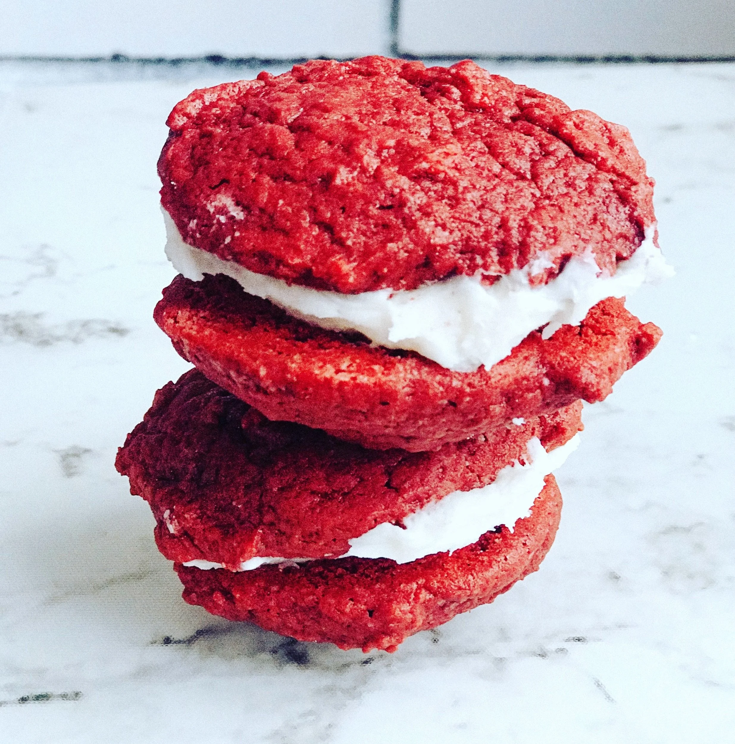 Red velvet whoopie pies
