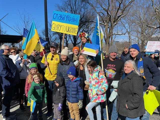 Attorney Nick Zozula, President of the Ukrainian American Youth Association of Boston – standing in solidarity for Ukraine with thousands of demonstrators and Mayor Wu