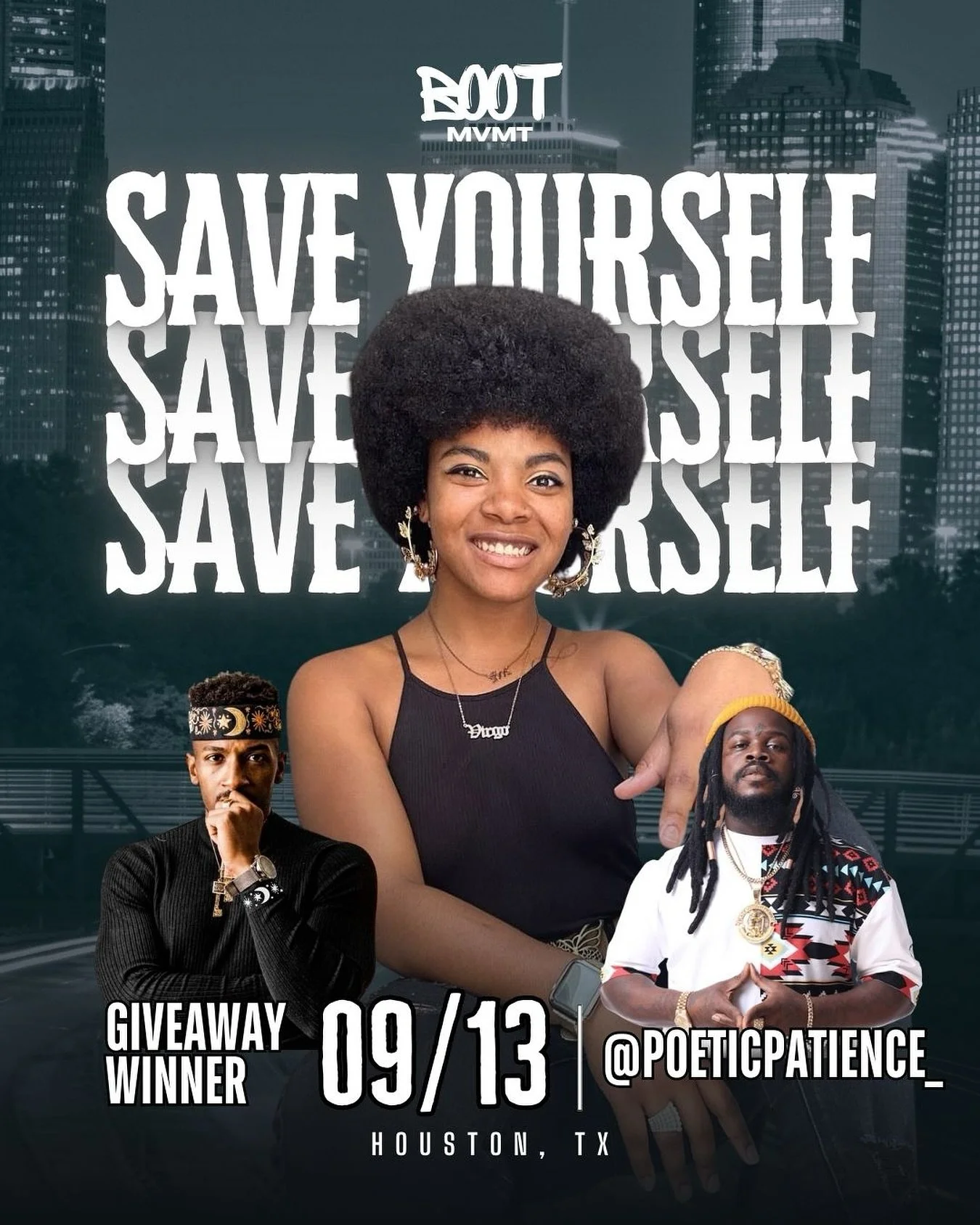 Congrats to @poeticpatience_ ! Our #SaveYourself ticket winner. Join us this TONIGHT to see @19_keys and @yahkiawakened live in Houston! #BuildingOurOwnTable