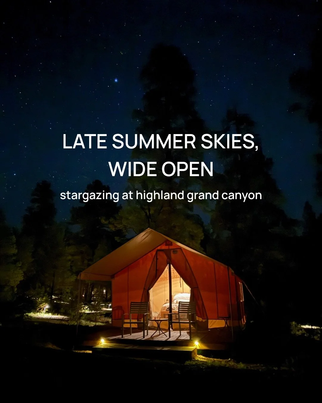 The forest does the work of blocking everything else out. 

Sitting on ten acres inside Kaibab National Forest and just four miles from the South Rim, Highland Grand Canyon is part of an official Dark Sky Park. 

Most nights all it takes is a blanket