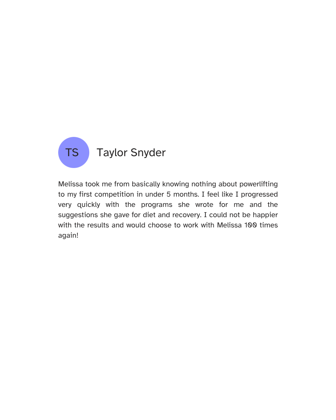 Testimonial from client Taylor about working with coach Melissa