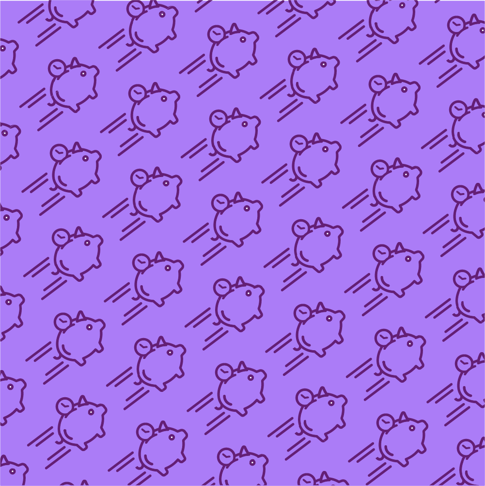 Pattern of TimetoTalk's logo of purple piggy banks