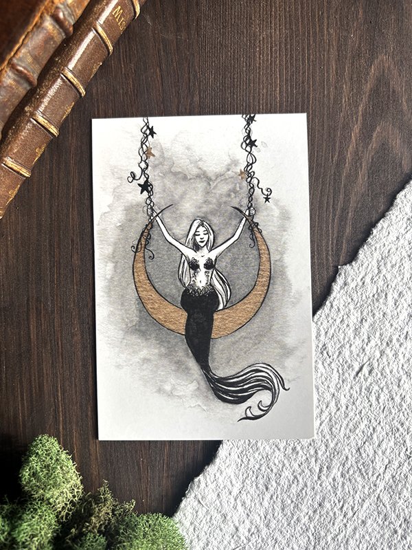 Small Art Print - Crescent Swing Mermaid