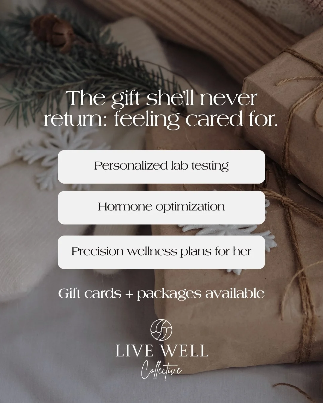 Every year the search begins: What do you get for the woman who already has everything&hellip; or never asks for anything?

This year, give her something lasting:
✨ The relief of finally having answers through precision testing
✨ The confidence of pe