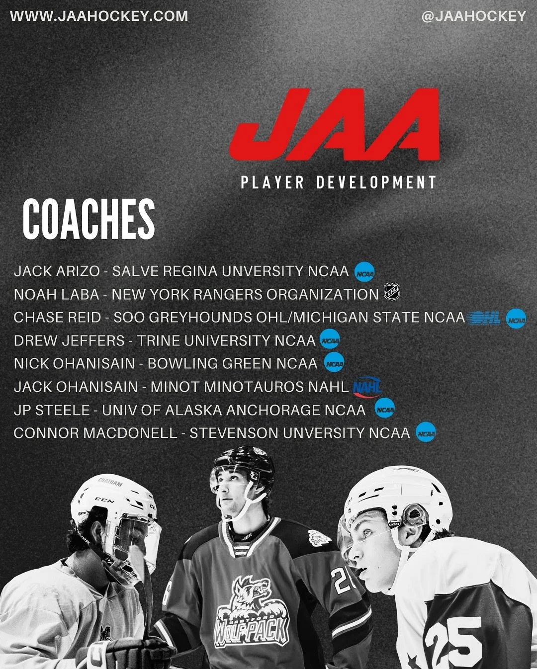 A huge thanks to all of the coaches who helped us out this past summer👏🏼

Swipe to see the Summer 2025 JAA HOCKEY coaching staff!