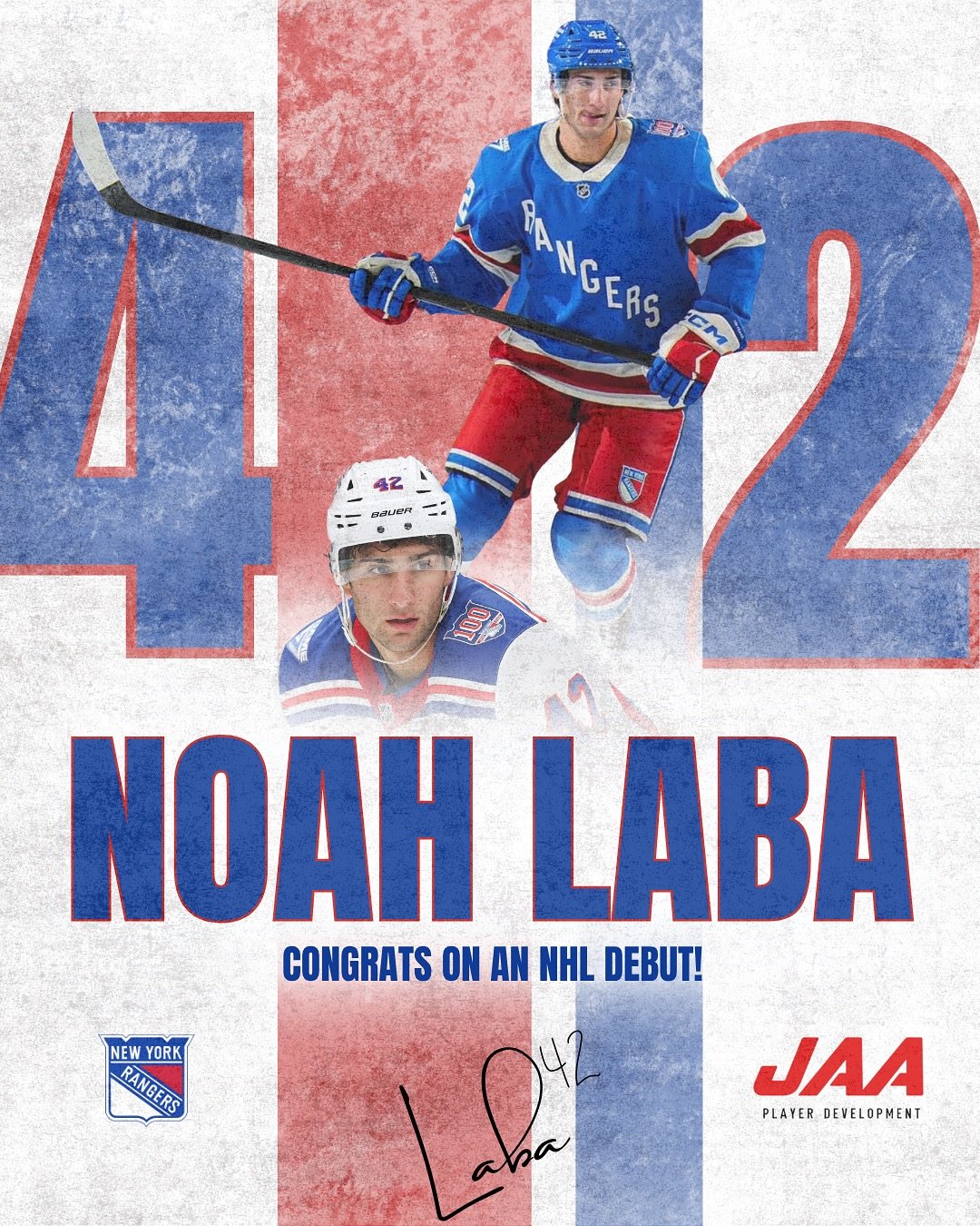 Congrats to JAA Coach @noah.laba on making his NHL debut! Best of luck this season!