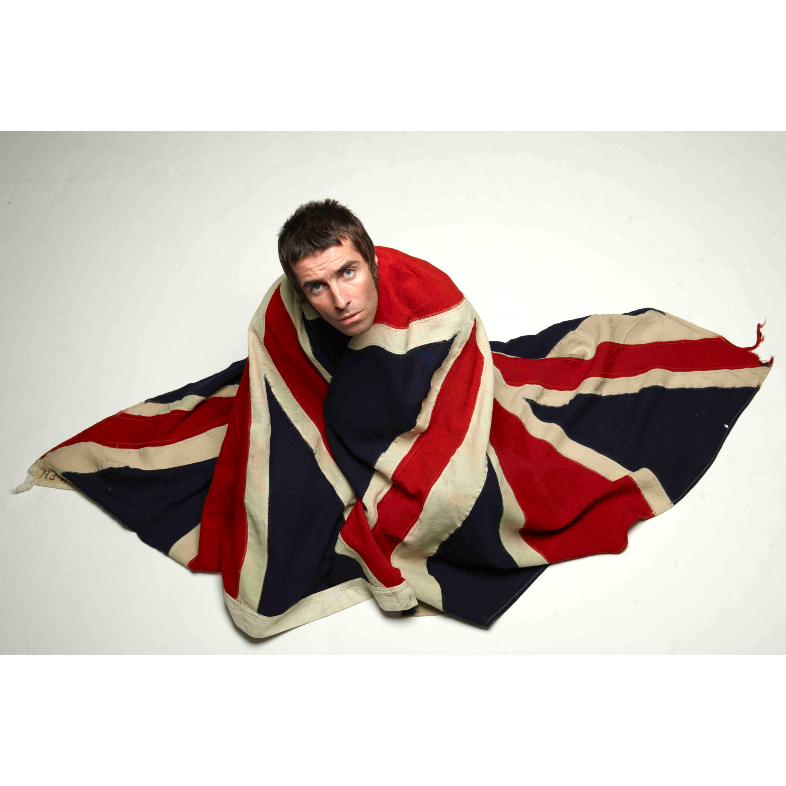 Liam Gallagher, Oasis in Union Jack, London, 2009 (signed print, edition of 25) by Lawrence Watson