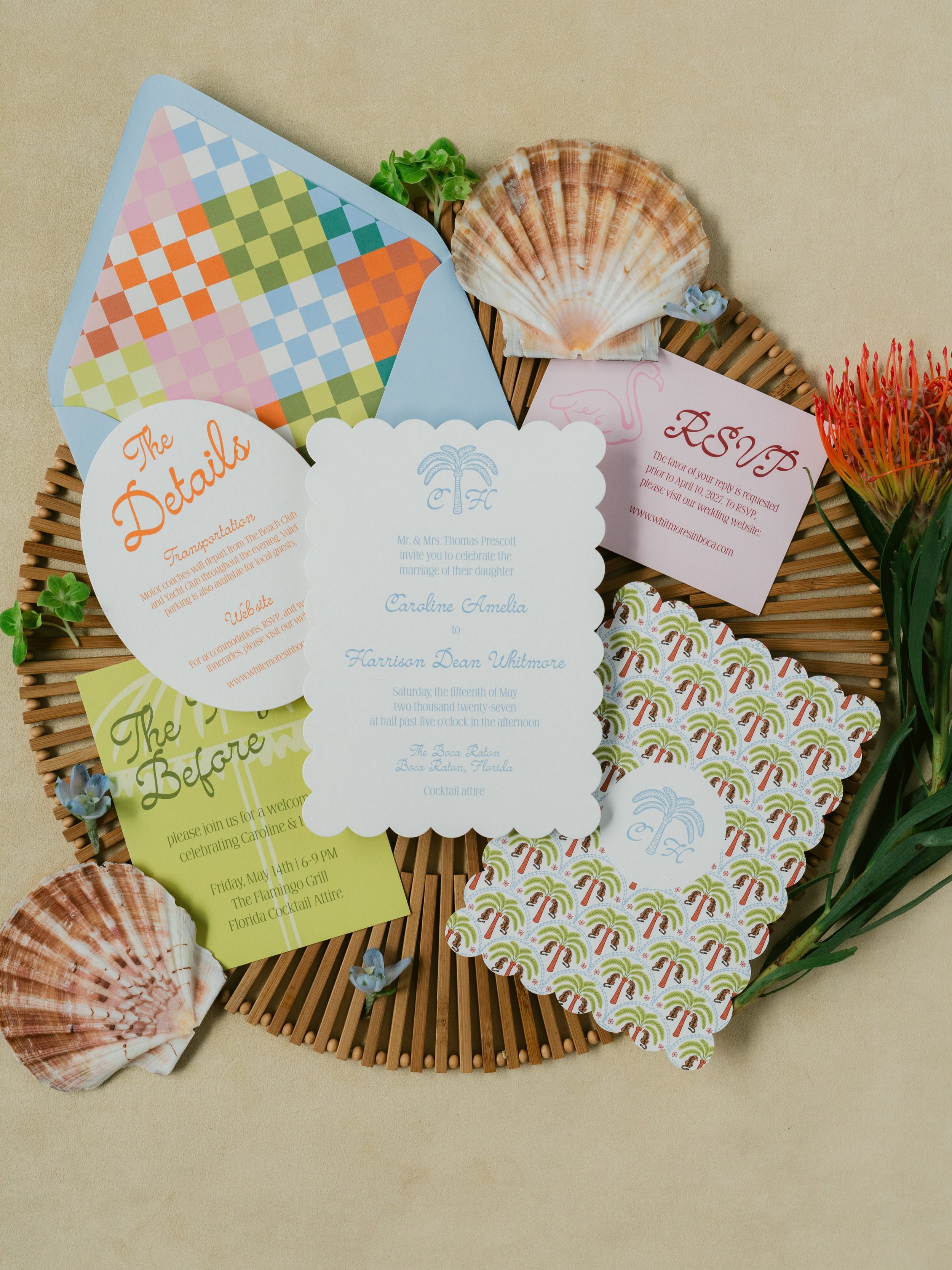 The Palm Beach collection, the semi-custom suite for a destination wedding that feels like a very good vacation.

Tropical maximalism, vintage resort glamour and just enough fantasy. Palms, tigers, flamingos and all.

Beautifully photographed by the 