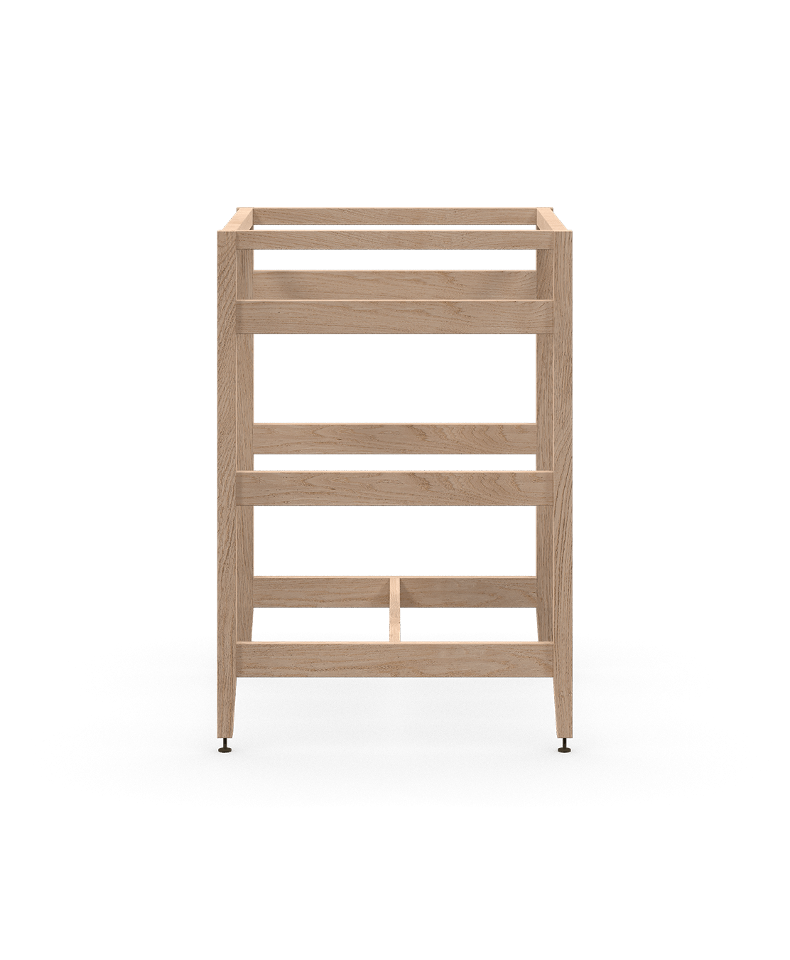 Kit extension îlot radix en chêne naturel, avec panneaux latéraux ouverts, traverse en bois massif et pattes en métal ajustables. Conçu pour des places assises face à face.