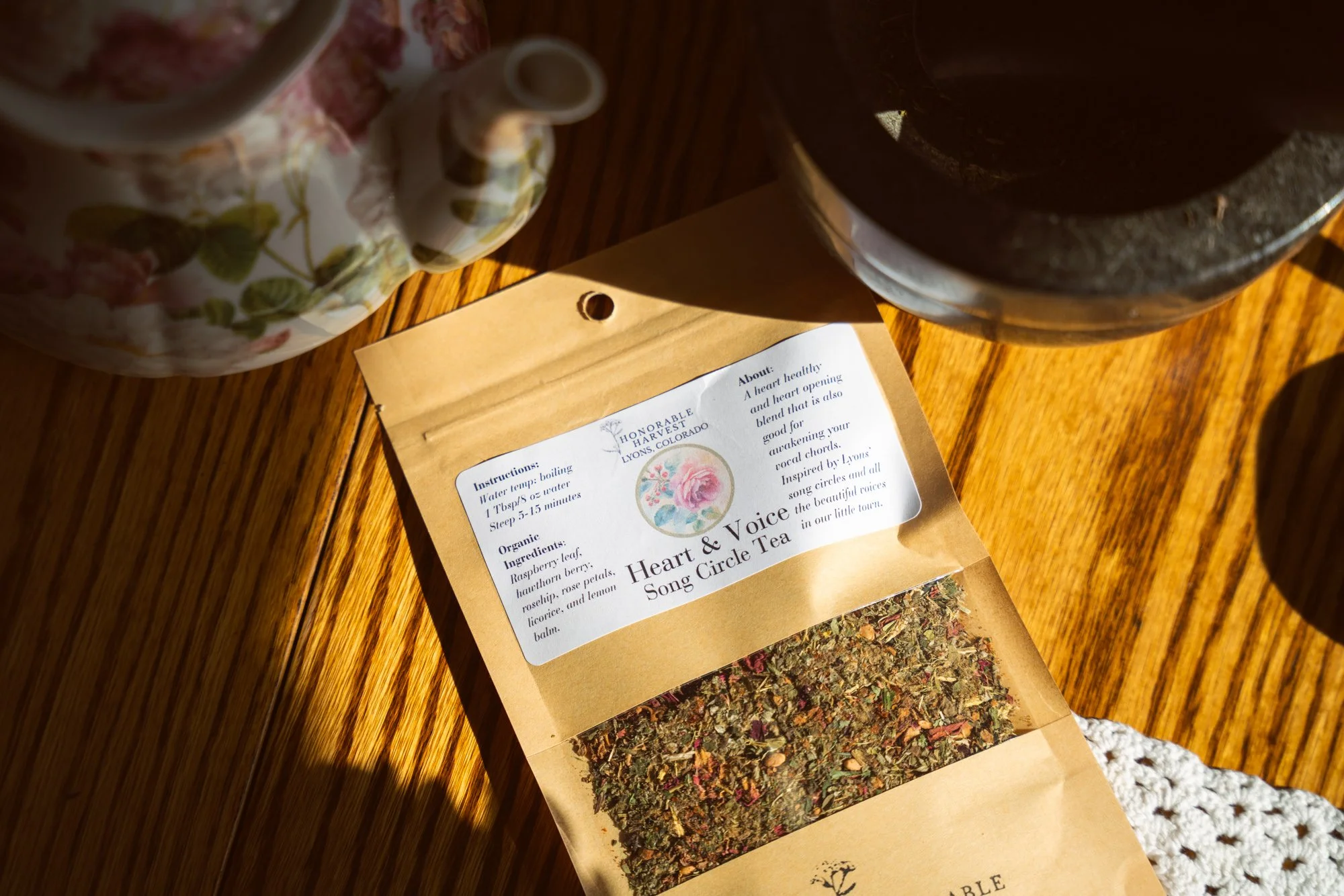 Signature, small-batch herbal blends packaged and ready for the shelves at Honorable Harvest Tea Shop and Apothecary.