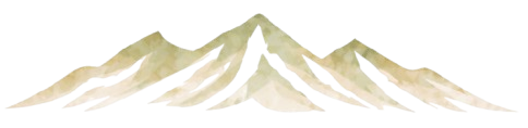 A drawing of snow-capped mountains with stylized lines and colors on the slopes.