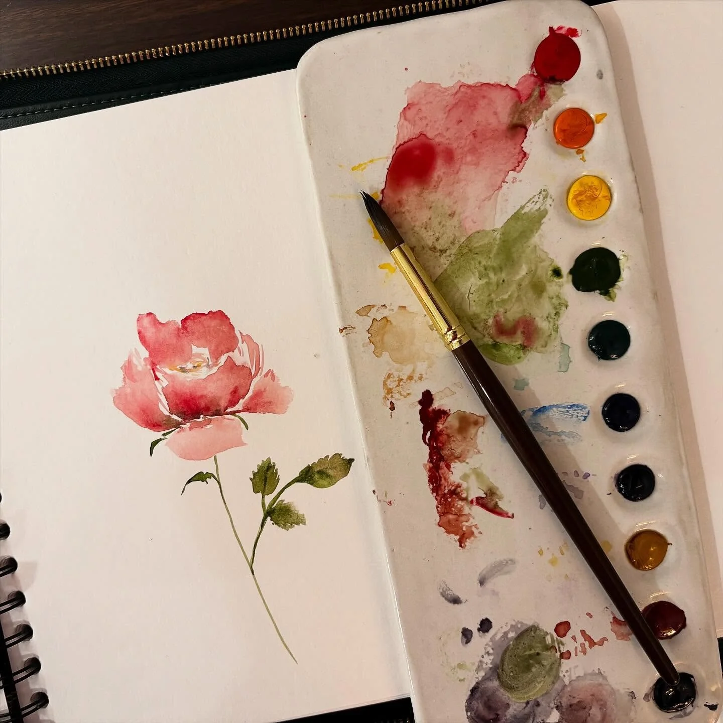 I&rsquo;ve been waiting a long time for this&hellip;painting with my very own, hand-made, self-fired, ceramic watercolor palette. 

This moment was months in the making...from experimenting with different clay bodies and trying different slab-rolling