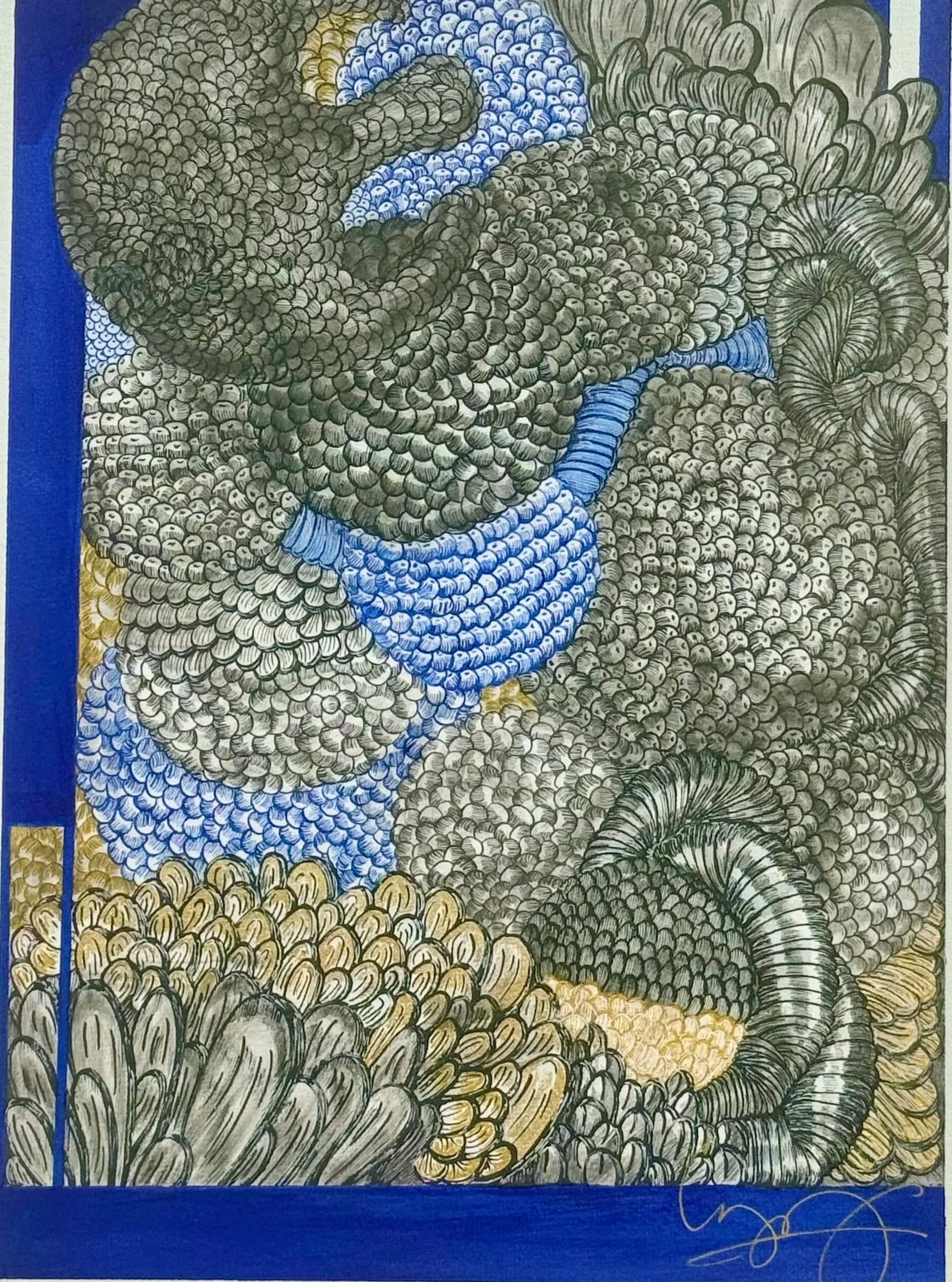 Blue Mood 10, 2024, Oeuvre Originale, Encre sur vélin d’Arches, 41x31 (VENDUE)