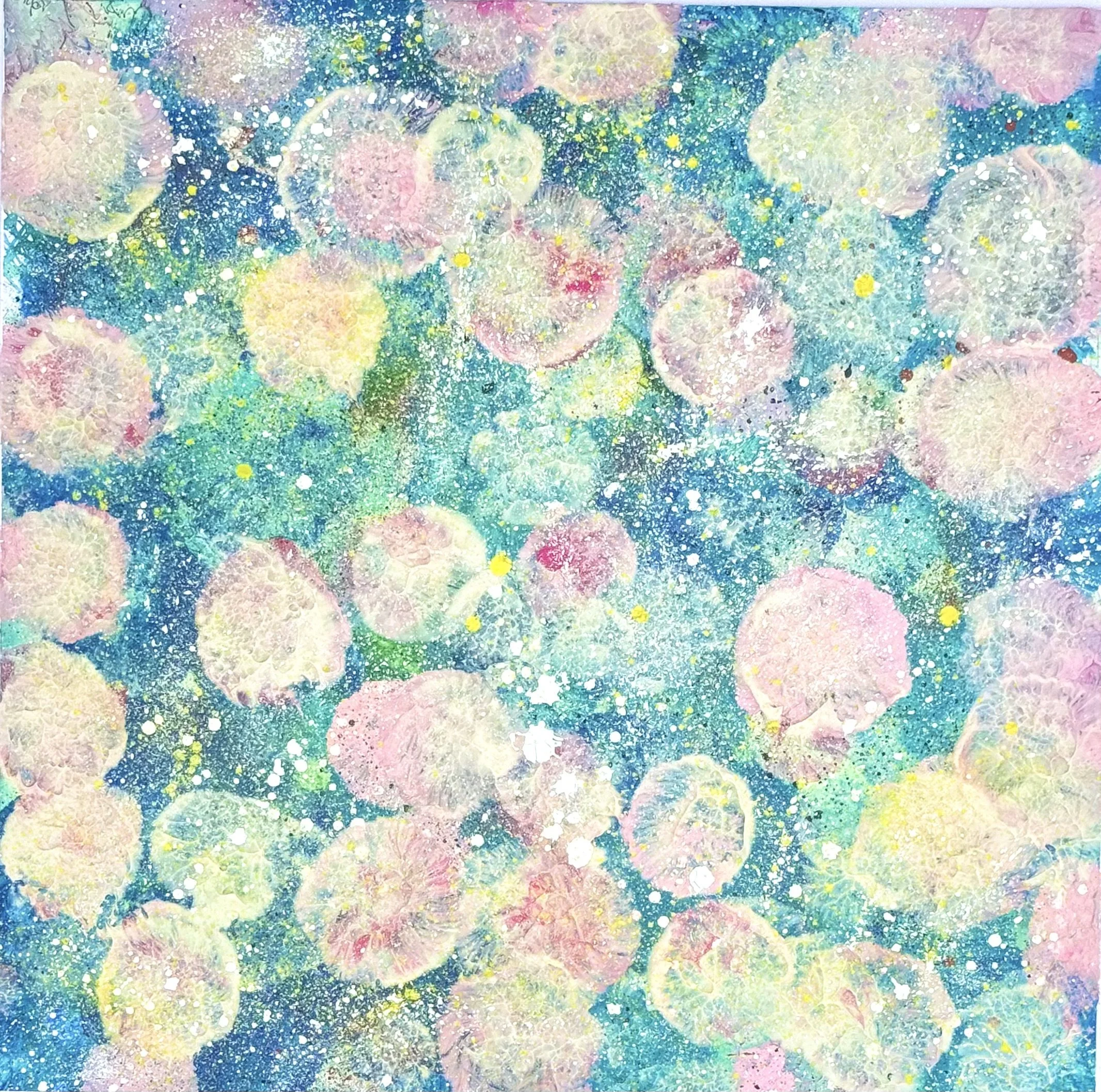 Pivoines #2, Œuvre originale 2023, acrylique sur carton, 50x50 cm