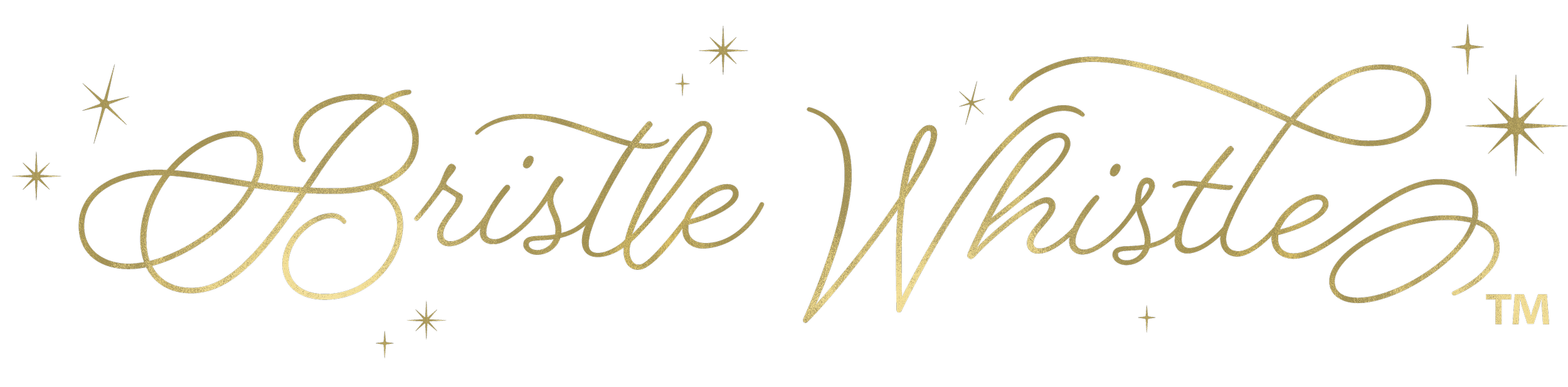 Gold script text reading 'Bristle Whistle' with star-like accents on a black background.