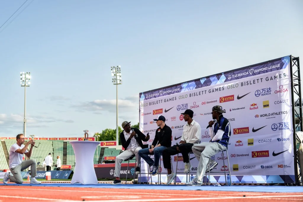 Kevin Young, Olympic champion in the 400m hurdles 1992, guest presents at the Oslo Bislett Games press conference 2025