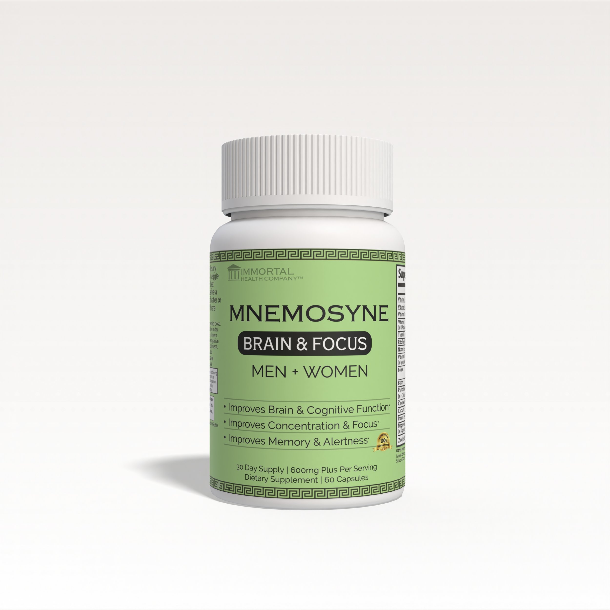 Nootropic brain supplement with Bacopa Monnieri and Ginkgo Biloba for enhanced memory and focus.